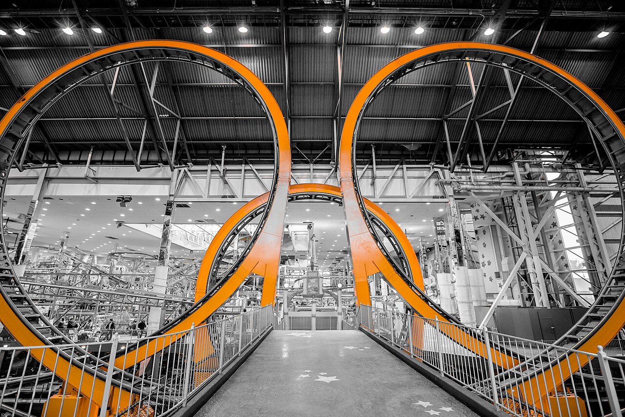 Roller coaster loop at a Six Flags amusement park